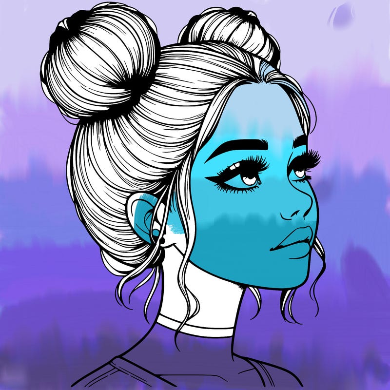 realistic girl with buns on the top of her head