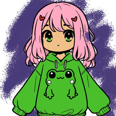 girl wearing frogging sweatshirt