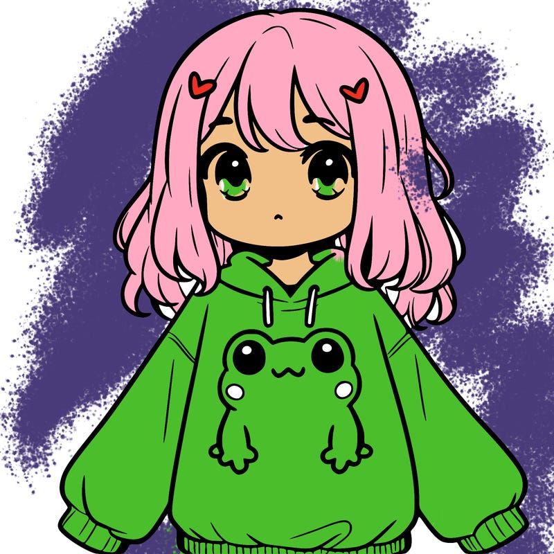 girl wearing frogging sweatshirt