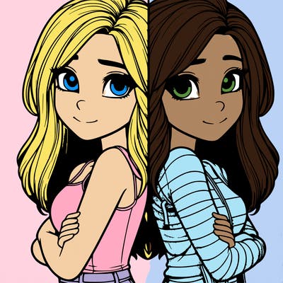 realistic girl split into two