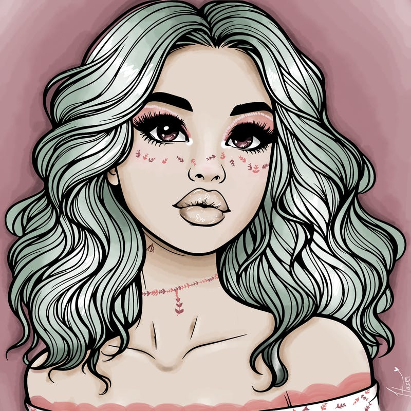 realistic girl with wavy hair and lips
