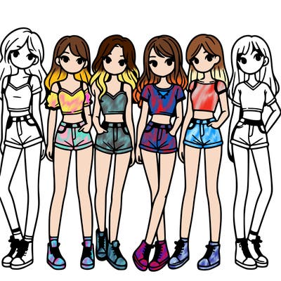 a group of girls wearing crop tops and shorts