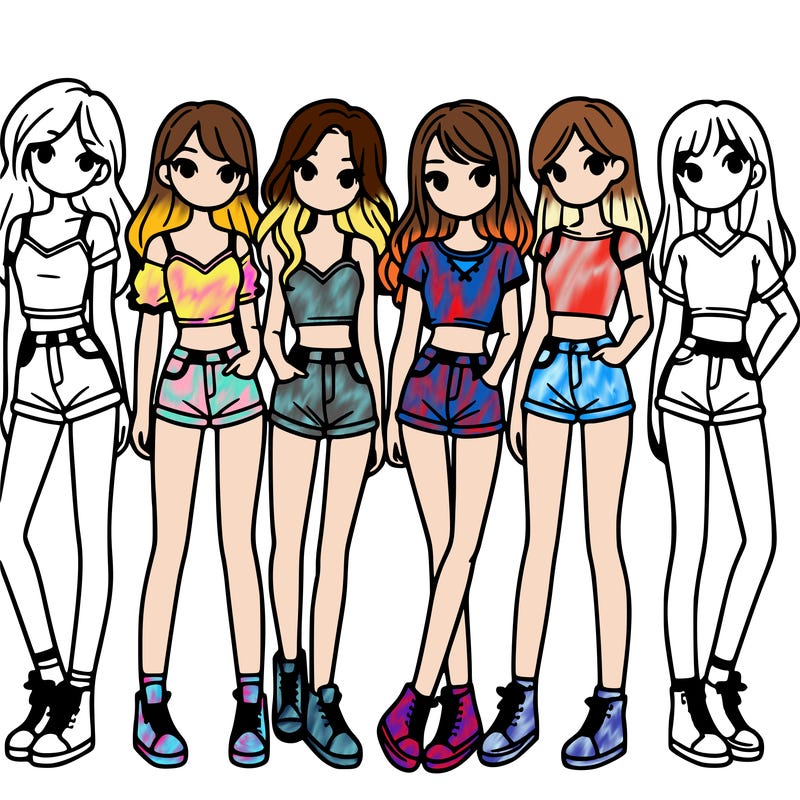 a group of girls wearing crop tops and shorts