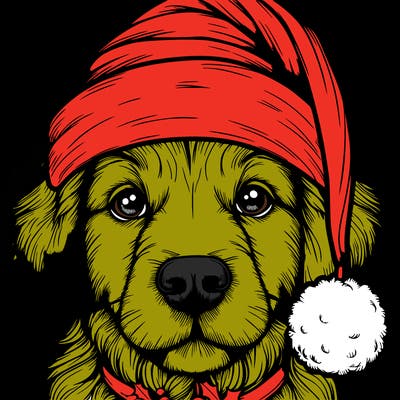 realistic dog with a christmas hat