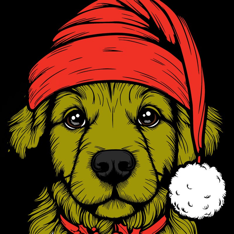 realistic dog with a christmas hat