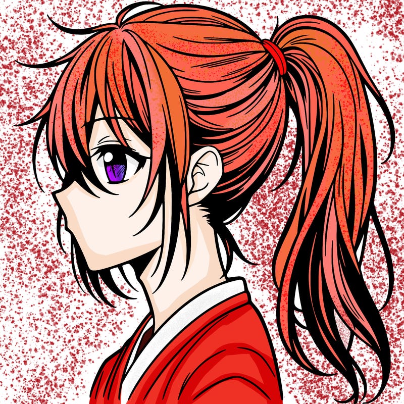 long hair manga boy with ponytail