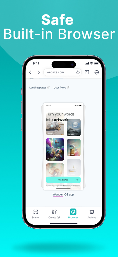 QR Code Reader & Scanner・ - Safe built-in browser interface in the QR Code Reader and Scanner iPhone app