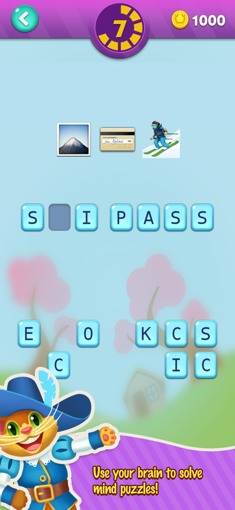 EmojiNation 2 - Captura de pantalla del juego EmojiNation 2 que muestra un acertijo de palabras donde los jugadores usan emojis para adivinar la frase Forfait de esquí