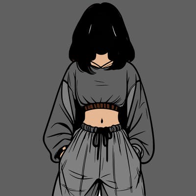 realistic girl faceless with baggy pants and a crop top