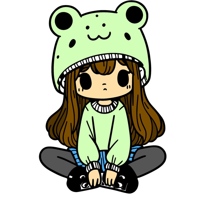 a girl wearing a frog hat and some frog socks