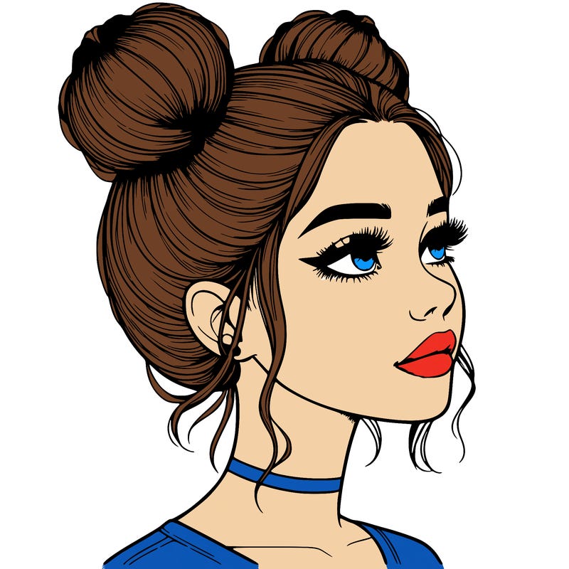 realistic girl with buns on the top of her head