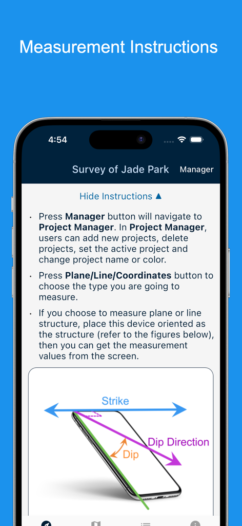Geology Clinometer: GeoCompass - Geology Clinometer app instructions for measuring strike and dip