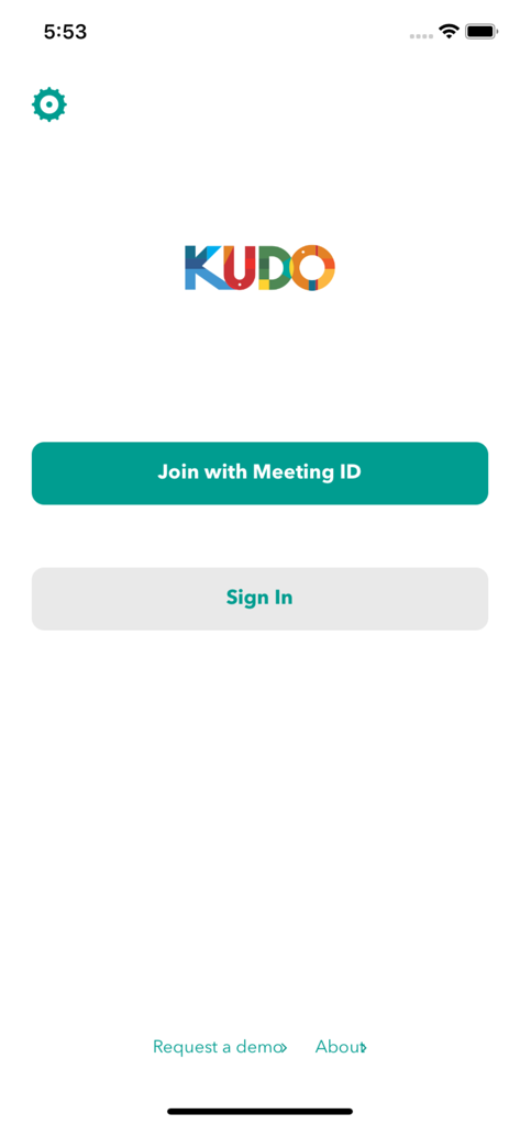 KUDO Live - KUDO Live app login screen with buttons to join with meeting ID and sign in