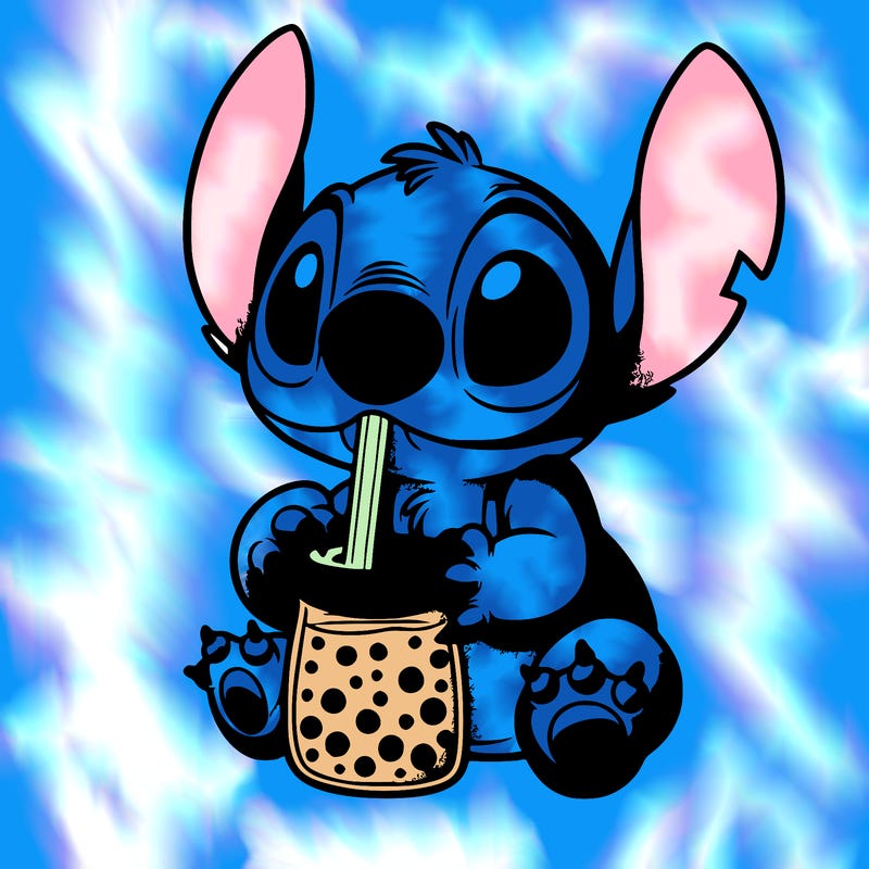 stitch drinking boba tea