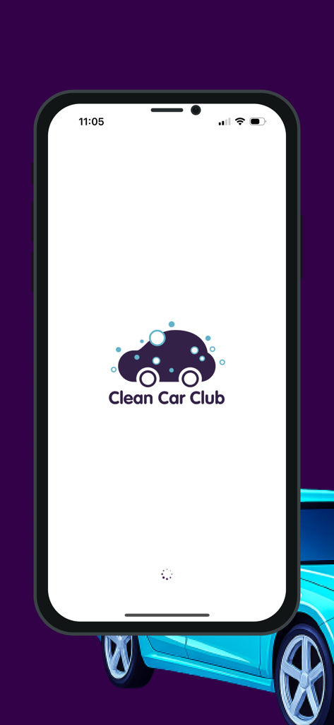 Clean Car Club+ - Pantalla de carga de la aplicación Clean Car Club que muestra el logo en un teléfono móvil