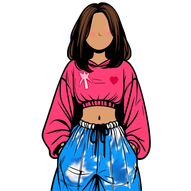 realistic girl faceless with baggy pants and a crop top
