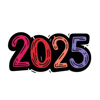 one line scrawled numbers sketch design “2025”