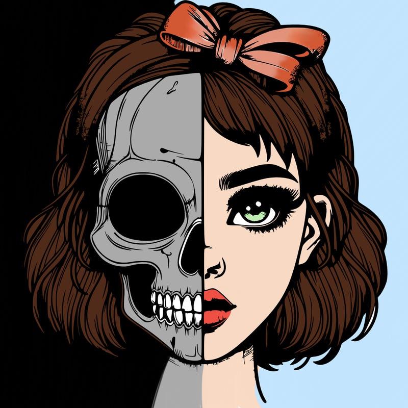 realistic girl with half skull mask