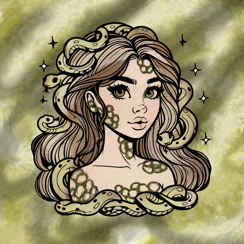 realistic girl with snakes as hair