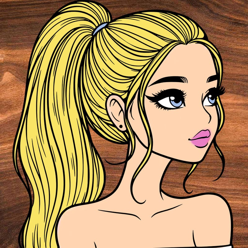 a beautiful and realistic girl with a high pony tail
