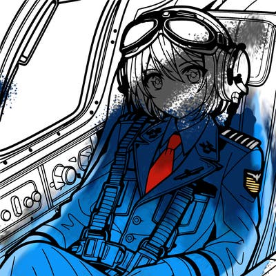 a pilot in plane in an anime design