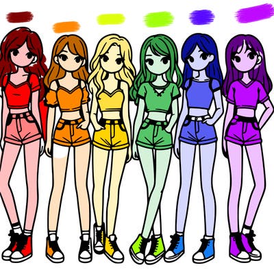 a group of girls wearing crop tops and shorts