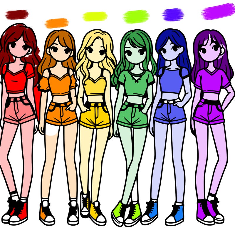 a group of girls wearing crop tops and shorts