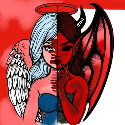 realistic angel half demon