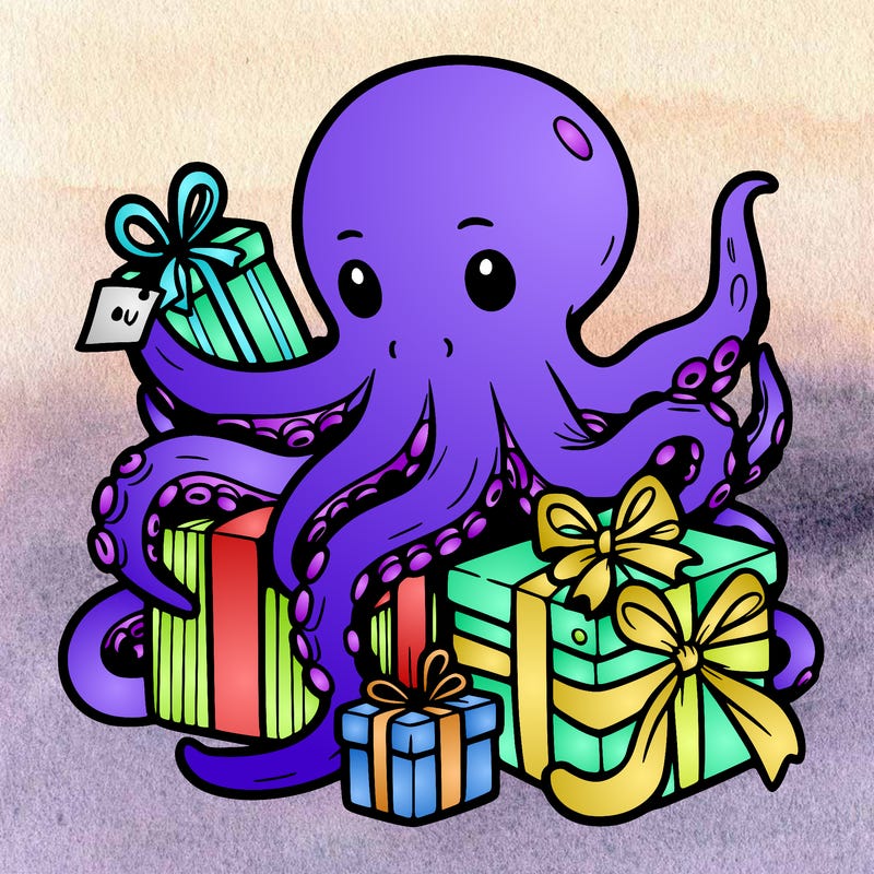an octopus wrapping gifts