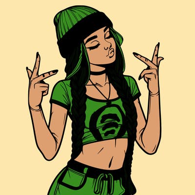 realistic teenage girl with braids and a beanie and crop top doing 🫶🏼