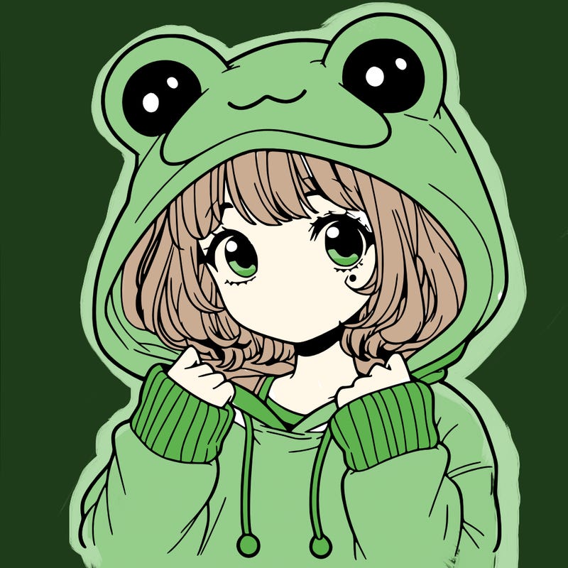 a cute teenage girl wearing a frog hoodie