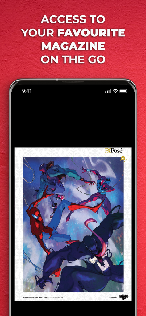 ImagineFXアプリには、iPhone上のスーパーヒーローイラストのデジタルアートギャラリーが表示されています。