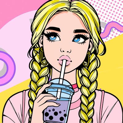 realistic girl with braided hair drinking boba