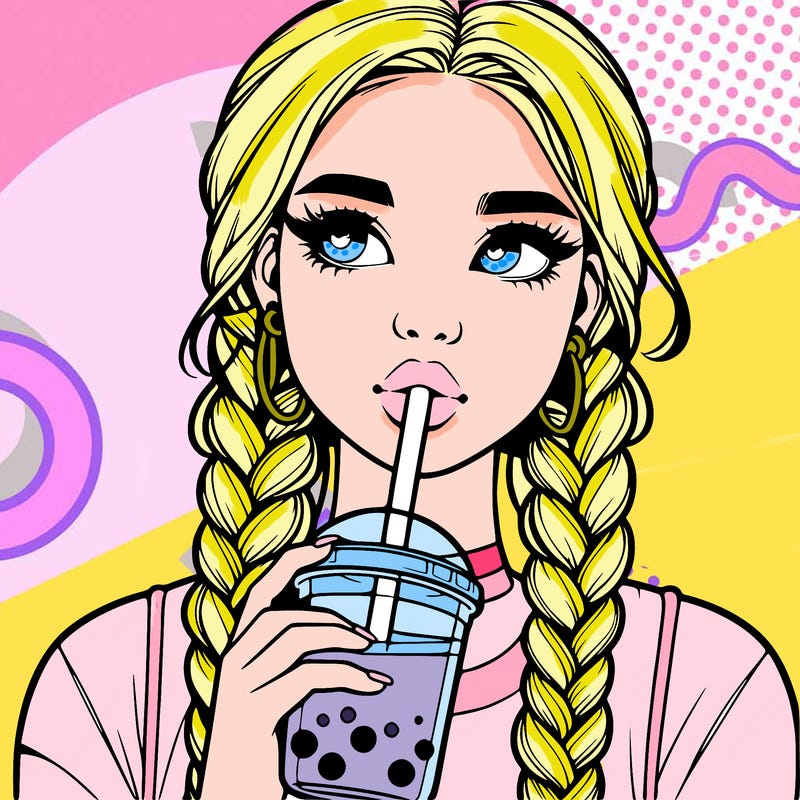 realistic girl with braided hair drinking boba