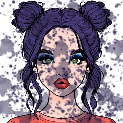 realistic girl with two buns in hair and lips