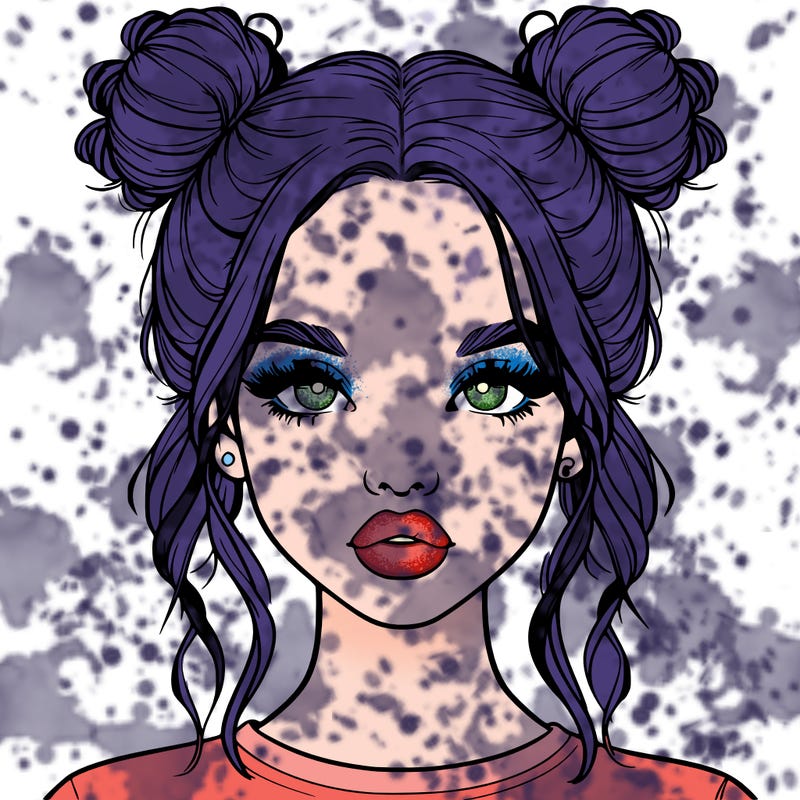 realistic girl with two buns in hair and lips