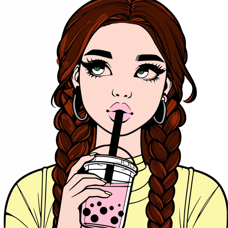 realistic girl with braided hair drinking boba