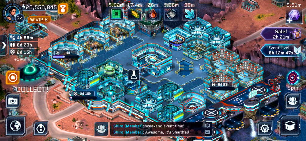 Top down view of a futuristic military base and strategy interface in Operation New Earth