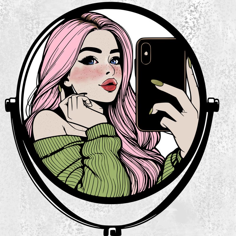 realistic girl taking mirror selfie beautiful