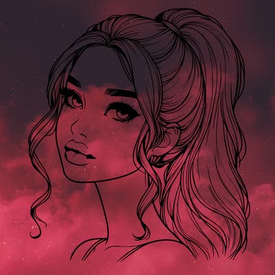 realistic girl with a ponytail on her hair and lips