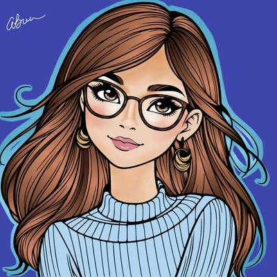 realistic girl with glasses