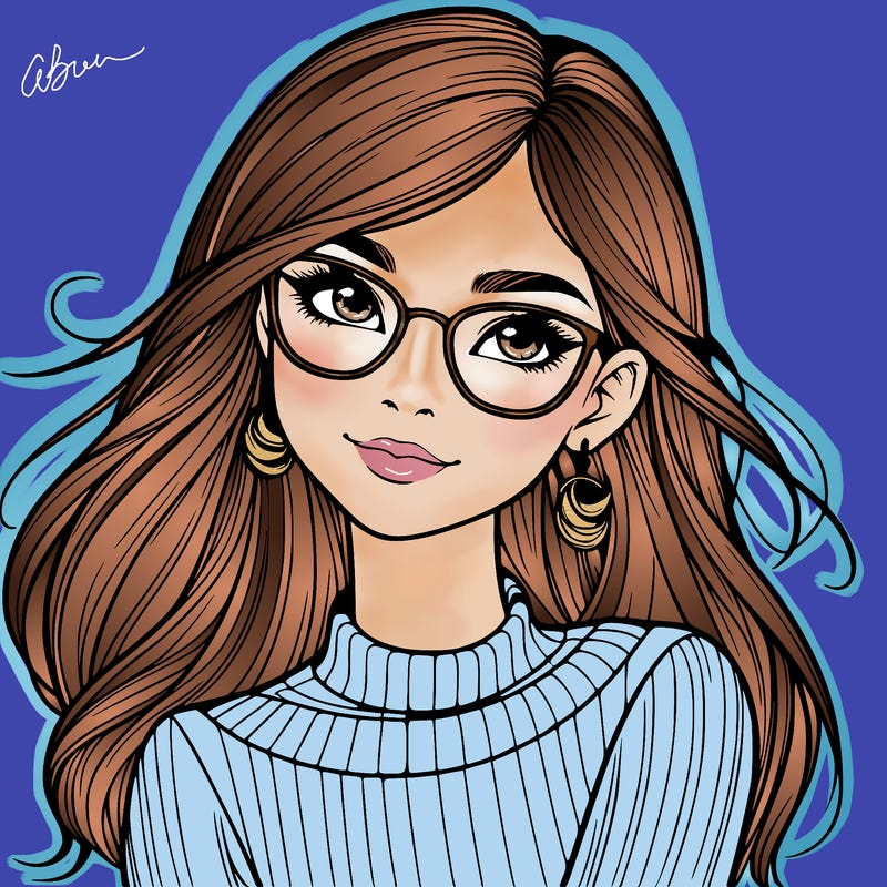 realistic girl with glasses