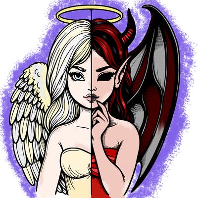 realistic angel half demon