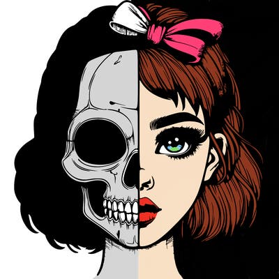 realistic girl with half skull mask
