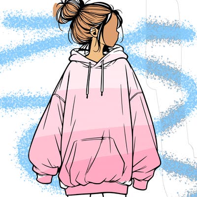 realistic girl with a oversized sweatshirt on and a bun