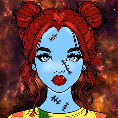 realistic girl with two buns in hair and lips