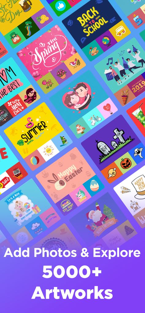 A collage of colorful invitation templates for holidays and social events.