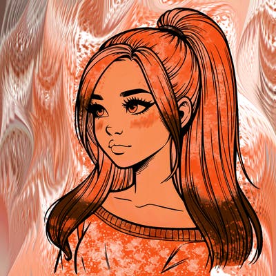 realistic girl with a high ponytail