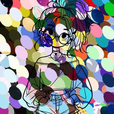 girl with a messy ponytail glasses a baggy crop top and jean shorts