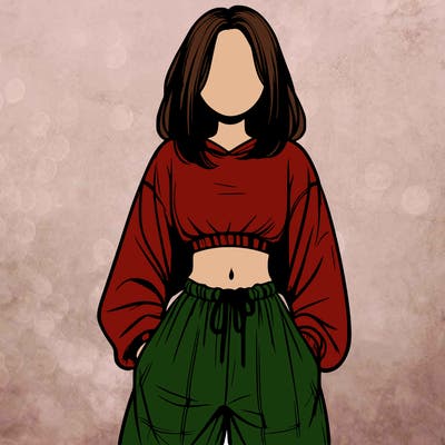realistic girl faceless with baggy pants and a crop top